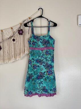 Turquoise Floral Sundress with Purple Accents